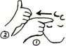 Move right index finger across forehead, left to right, ending in an a hand just to the right of the face.
